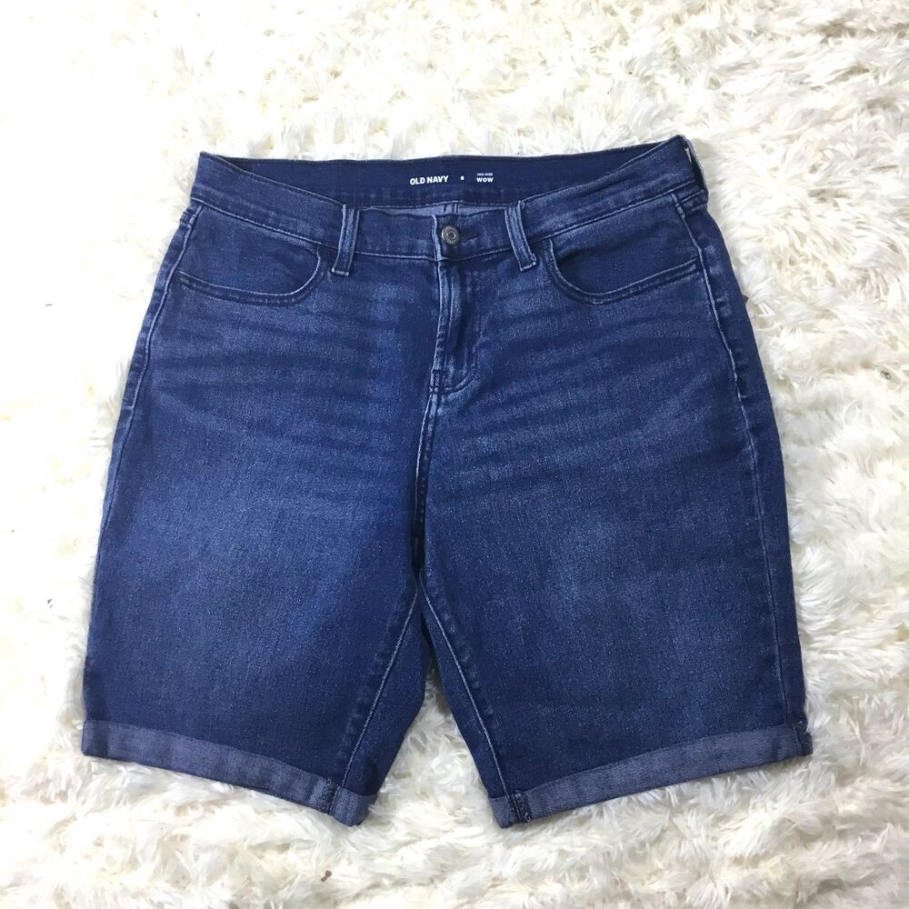 Old Navy denim jeans shorts roll up dark blue Old Navy mid rise wow waist 33" 6